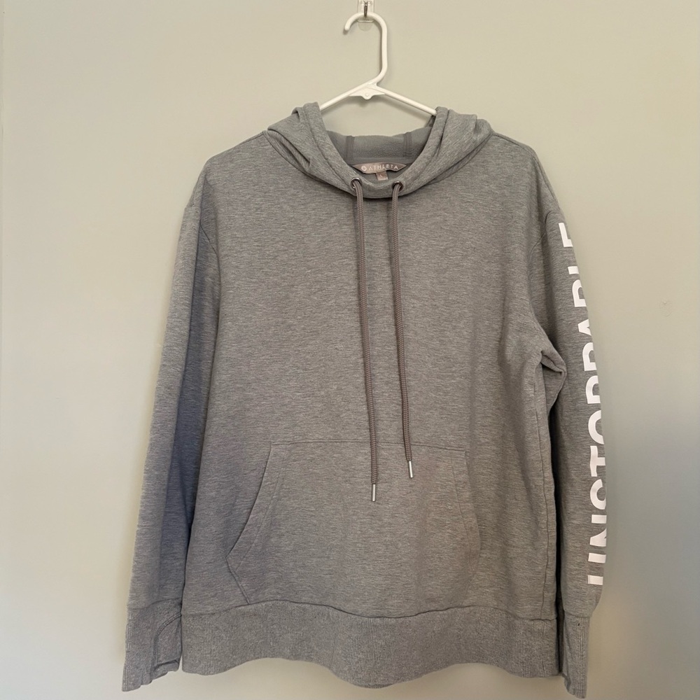 Athleta Unstoppable Hoodie Gray Fleece-Lined Pullover | Size Largeโ